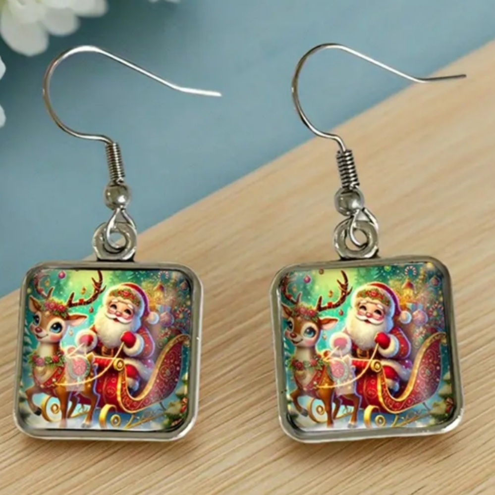 NEW Festive Gift Holiday Santa Reindeer Christmas crystal‎ glass Earrings